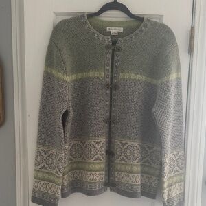 Susan Bristol Green and Gray Patterned Cardigan
